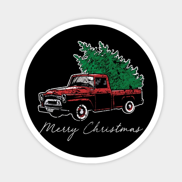 Merry Christmas Retro Vintage Red Truck Magnet by Kimko